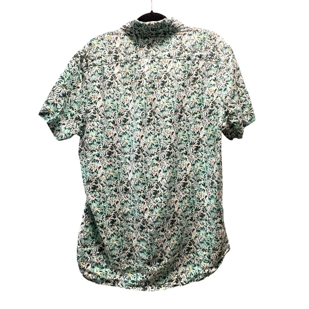 J. Crew Men’s Short-Sleeve 100% Linen Button Down in Aqua Floral Print- Size L